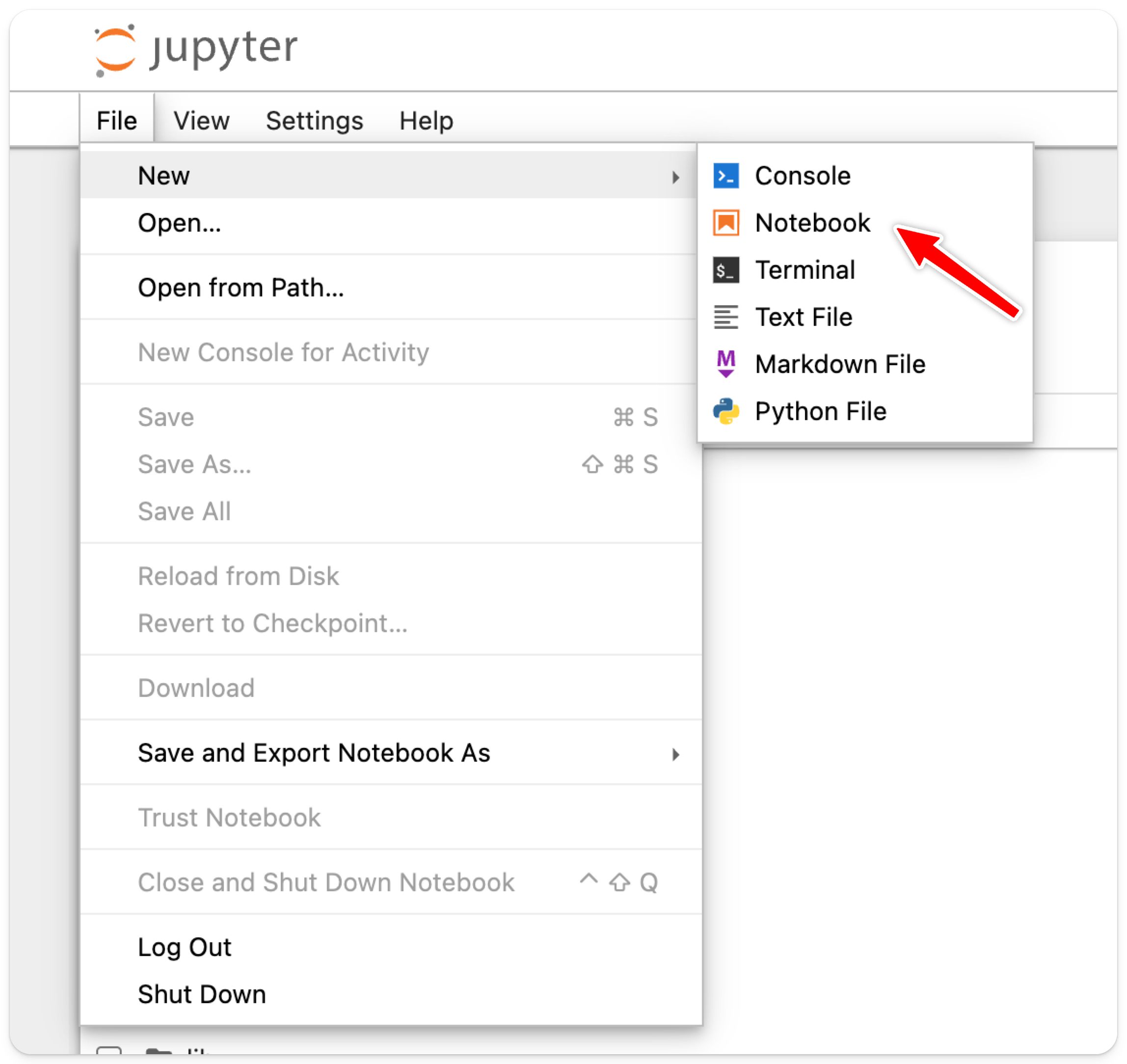 Создать новый notebook
