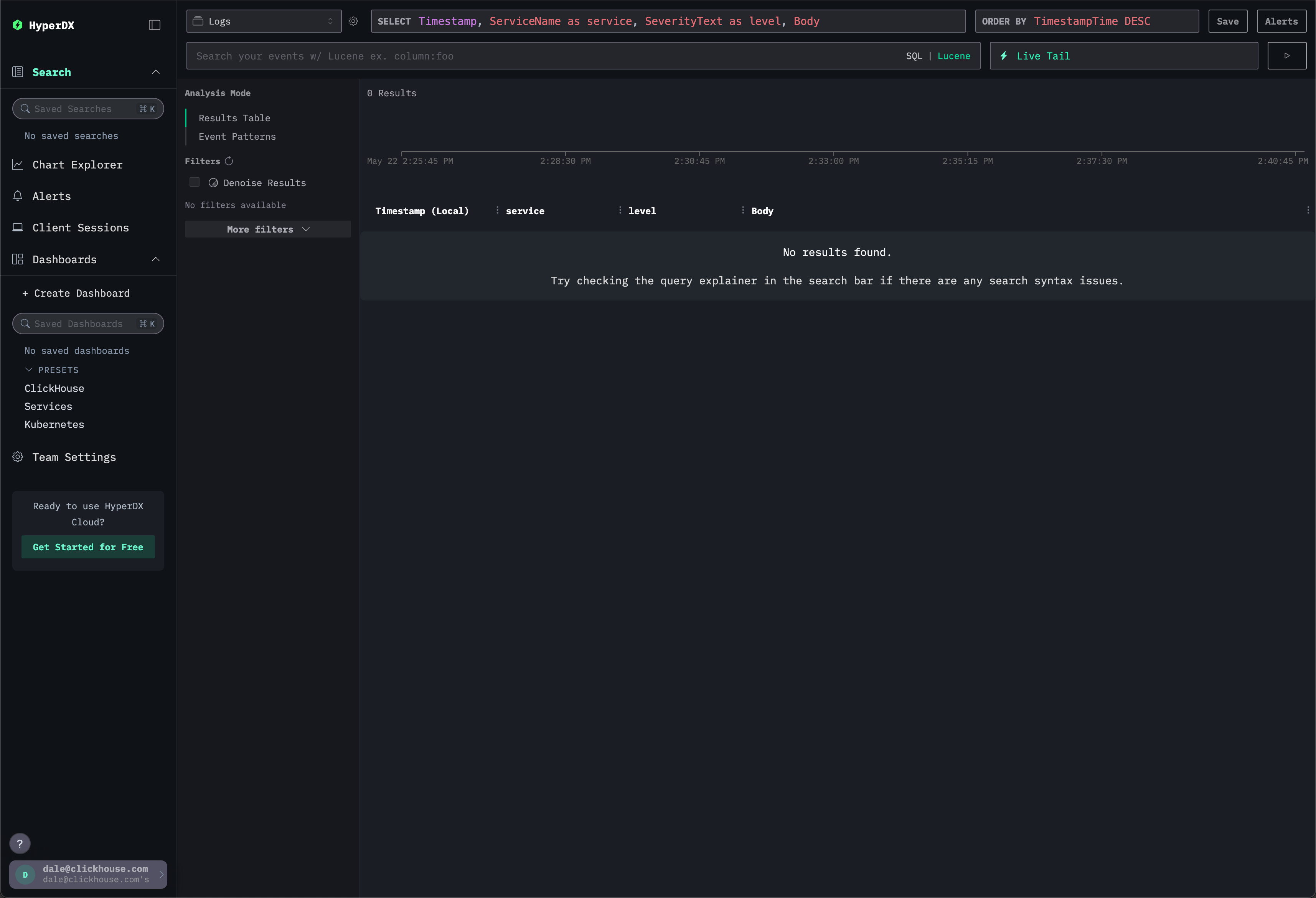 Интерфейс HyperDX