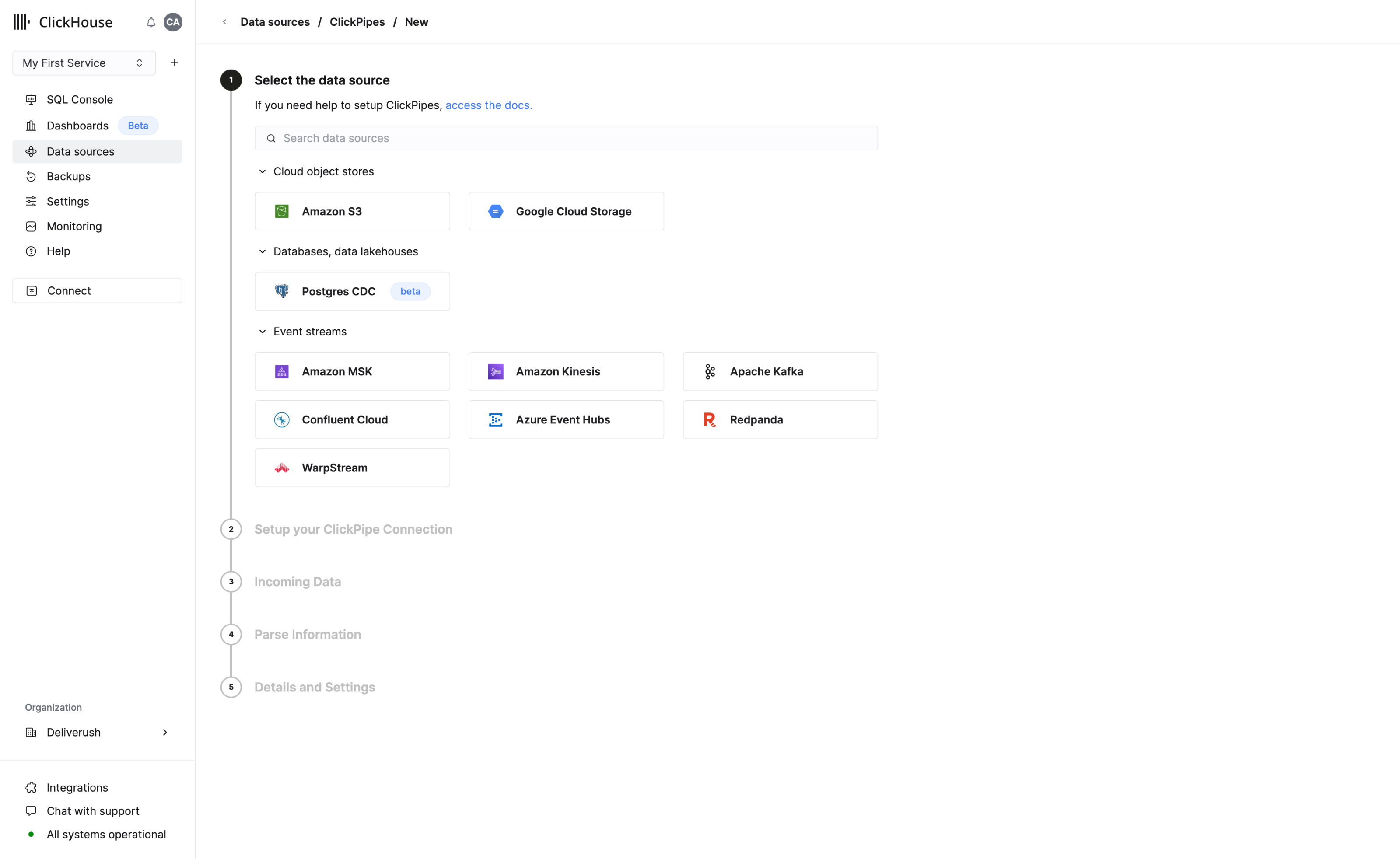 Выберите источник данных